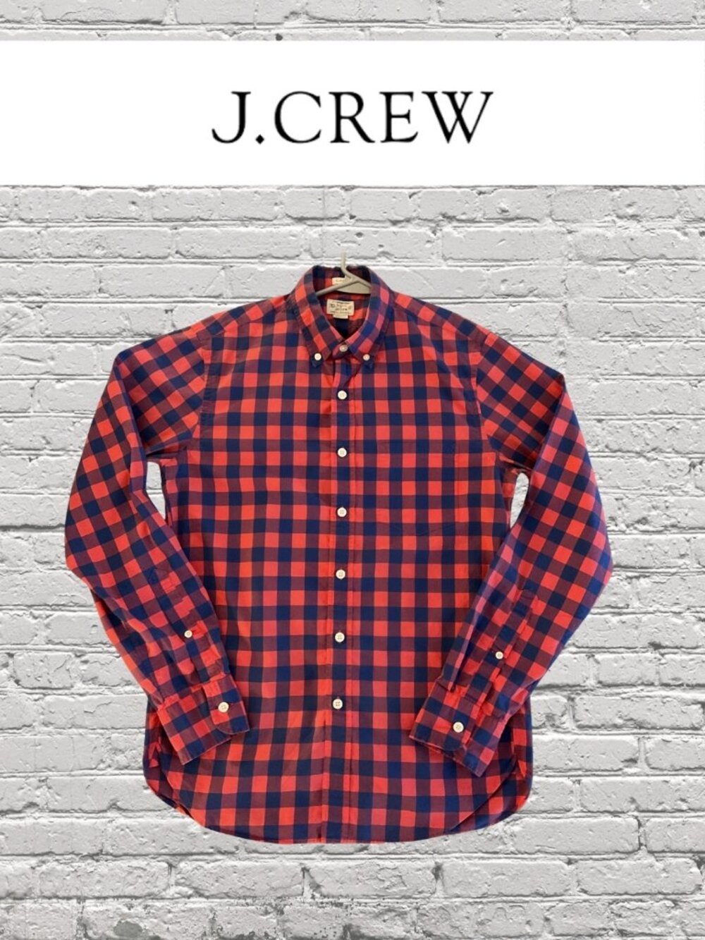 J.Crew Men's Small Slim Fit Lightweight Button Down Shirt Red Blue Buffalo Check
